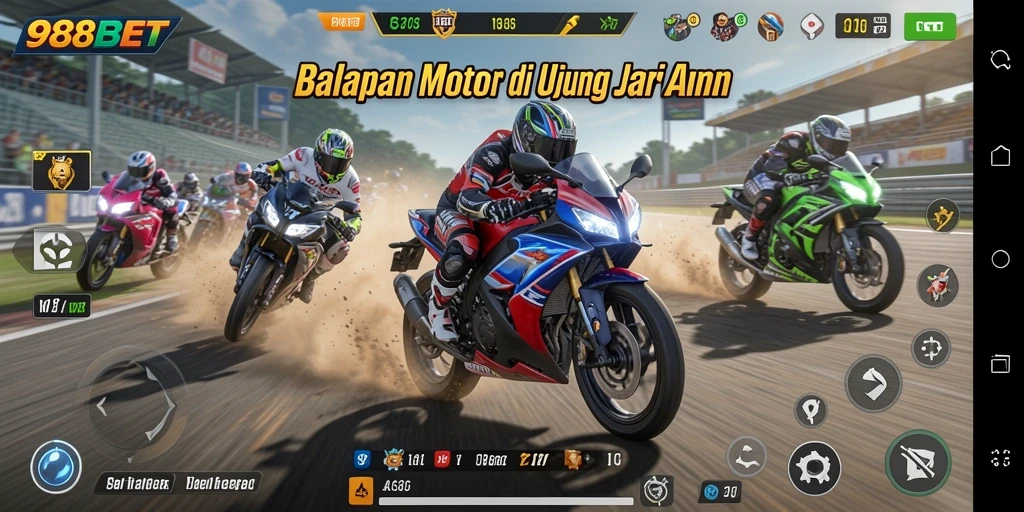 Tampilan gameplay balapan motor yang mendebarkan dan seru.
