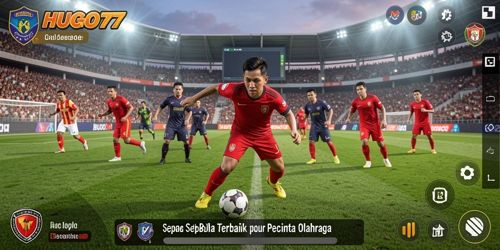 Tampilan gameplay seru HUGO77 saat pertandingan sepak bola.