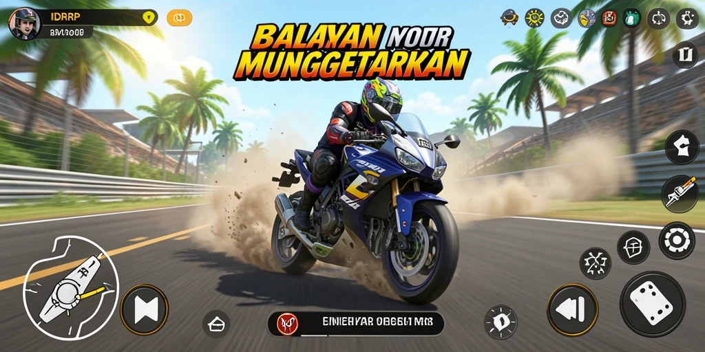 Tampilan gameplay seru di dalam game balapan motor IDRRP.