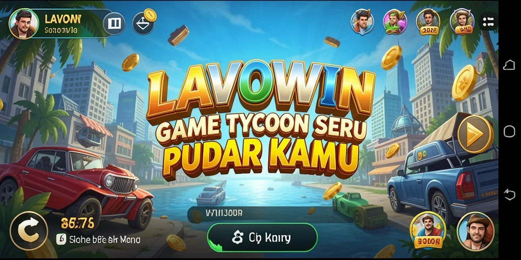 Tampilan gameplay LAVOWIN yang menarik dengan elemen Tycoon.