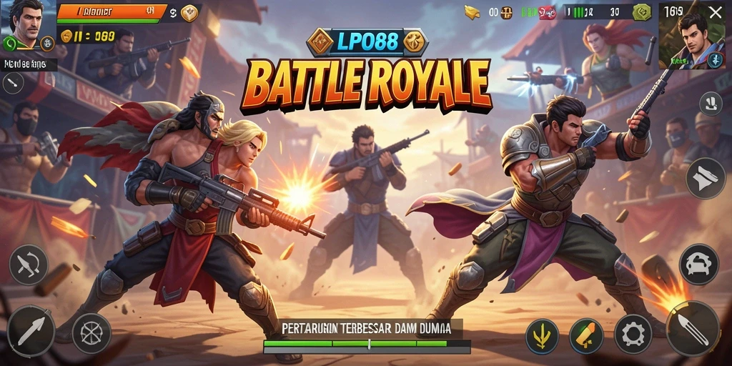 Screenshot LPO88 menampilkan aksi intens di arena Battle Royale.