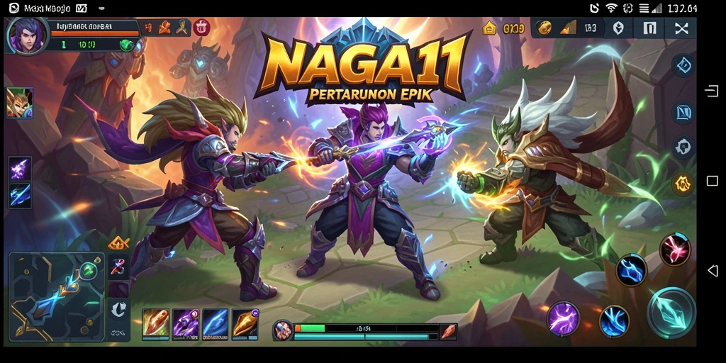 Tangkapan layar utama NAGA11 menampilkan aksi seru dalam permainan MOBA.