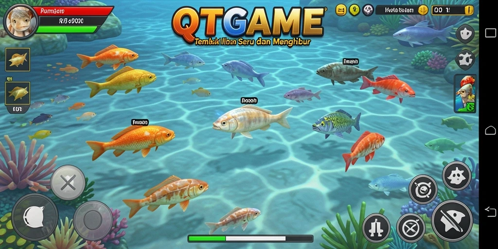 Tampilan gameplay QTGAME dengan grafis ikan yang cerah.