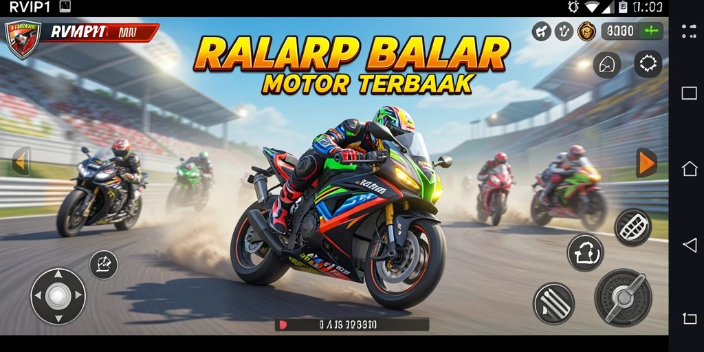 Tampilan menarik gameplay RVIP1 dalam balapan motor yang mendebarkan.