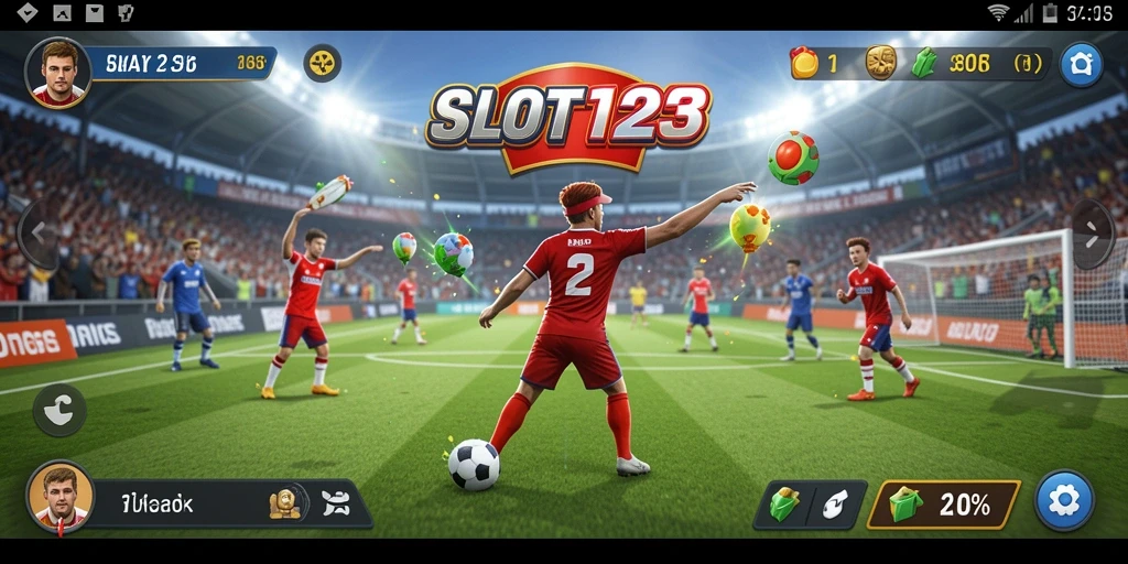 Screenshot dari gameplay SLOT123 menampilkan momen seru dalam pertandingan olahraga.